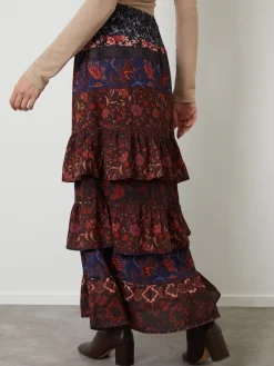 Another Sunday Brown Floral Tiered Maxi Skirt Online