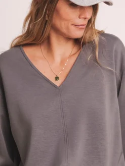 JD Williams Anthology By Premium V Neck Seam Detail Modal Sweatshirt Grey Online