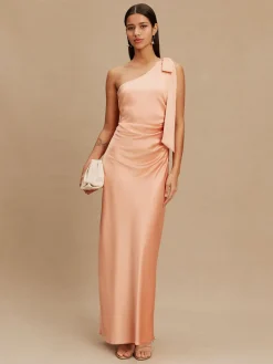 Next Bow One Shoulder Maxi Bridesmaid Dress Apricot Clearance
