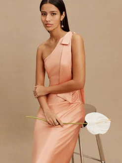 Next Bow One Shoulder Maxi Bridesmaid Dress Apricot Clearance