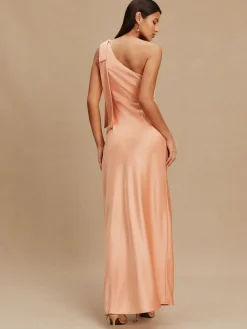 Next Bow One Shoulder Maxi Bridesmaid Dress Apricot Clearance