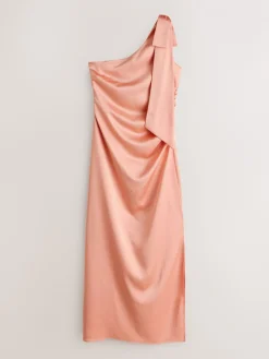 Next Bow One Shoulder Maxi Bridesmaid Dress Apricot Clearance