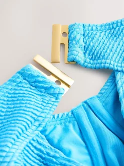 Next Aqua Blue Crinkle Tummy Control DD+ Wired Swimsuit Hot