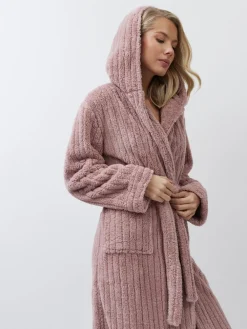 Aruelle Martha Pink Luxury Ribbed Mid-Length Dressing Gown Outlet