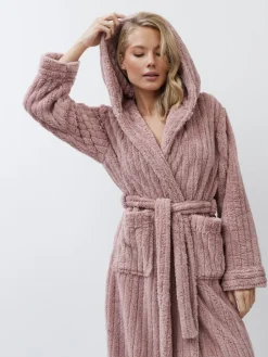 Aruelle Martha Pink Luxury Ribbed Mid-Length Dressing Gown Outlet