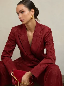 Reiss Atelier Red Ottelie Atelier Jacquard Double-Breasted Blazer Sale