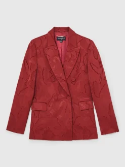 Reiss Atelier Red Ottelie Atelier Jacquard Double-Breasted Blazer Sale