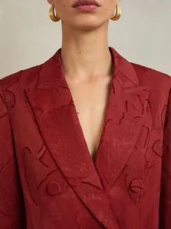 Reiss Atelier Red Ottelie Atelier Jacquard Double-Breasted Blazer Sale