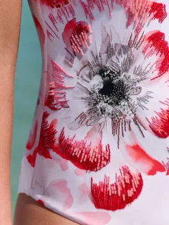 B by Ted Baker Beaded Tummy Control Bandeau White Floral Swimsuit Outlet