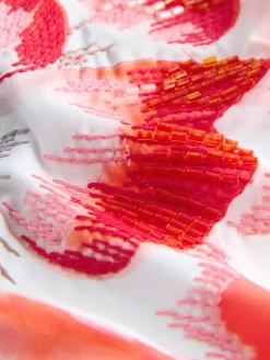 B by Ted Baker Beaded Tummy Control Bandeau White Floral Swimsuit Outlet