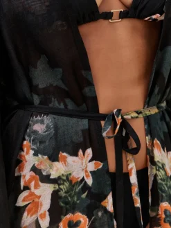 B by Ted Baker Viscose Tassel Kimono Black Koi Floral Cover-Up Best