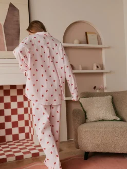 Bath & Body Works Pink/Red All Over Lips Button Through Cotton Pyjamas Set Outlet