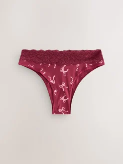 Next Extra High Leg Cotton Lace Knickers 4 Pack Berry Bow Print Sale