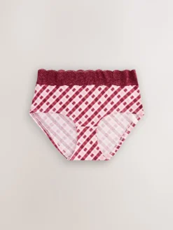 Next Midi Cotton Lace Knickers 4 Pack Berry Bow Print Best