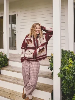 Next Berry Pink House Knit Cottage Cardigan Outlet