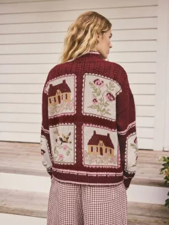 Next Berry Pink House Knit Cottage Cardigan Outlet