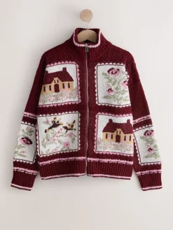 Next Berry Pink House Knit Cottage Cardigan Outlet