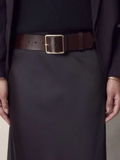 Next N. Premium Made In Italy Wide Leather Belt Berry Red