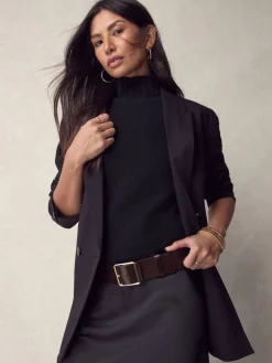 Next N. Premium Made In Italy Wide Leather Belt Berry Red