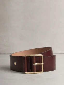 Next N. Premium Made In Italy Wide Leather Belt Berry Red