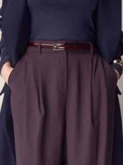 Next N. Premium Skinny Made In Italy Leather Belt Berry Red New