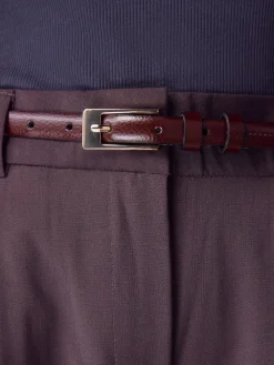 Next N. Premium Skinny Made In Italy Leather Belt Berry Red New