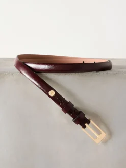 Next N. Premium Skinny Made In Italy Leather Belt Berry Red New