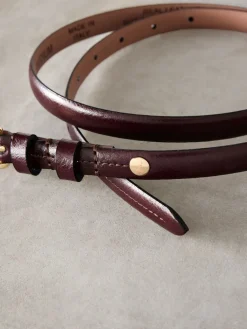 Next N. Premium Skinny Made In Italy Leather Belt Berry Red New