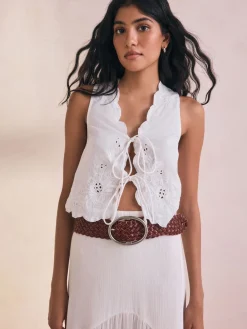 Next Wide Leather Belt Berry Red Plaited New