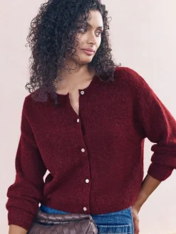 Next Soft Touch Crew Neck Knitted Cardigan With Wool Berry Red