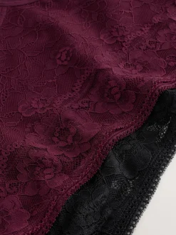 Next Black / Berry Full Brief All Over Lace Medium Flow Period Knickers 2 Pack Clearance