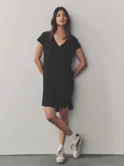 Next 100% Cotton Cap Sleeve V-Neck Mini Dress Black