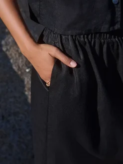 Next Black 100% Linen Midi Skirt Outlet