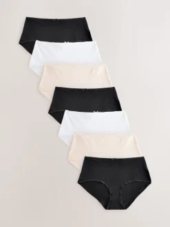 Next Midi Cotton Rich Knickers 7 Pack Black / Pastel Rose Nude / White Best