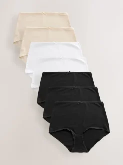 Next Full Brief Cotton Rich Knickers 7 Pack Black / Pastel Rose Nude / White New