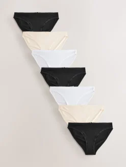 Next High Leg Cotton Rich Knickers 7 Pack Black / Pastel Rose Nude / White Best