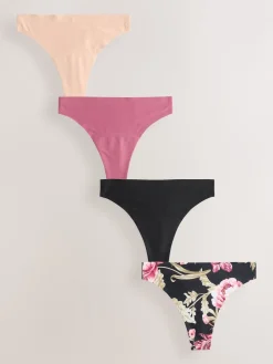 Next Black / Praline Nude / Pink Floral Thong No VPL Light Flow Period Knickers 4 Pack Online