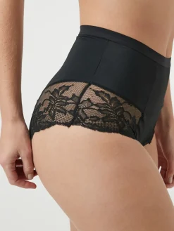 Next Print Tummy Control Shaping Lace Back Brazilian Knickers 2 Pack Black / Praline Nude New