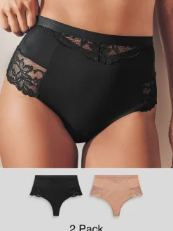 Next Tummy Control Light Shaping High Waist Thongs 2 Pack Black / Praline Nude Sale