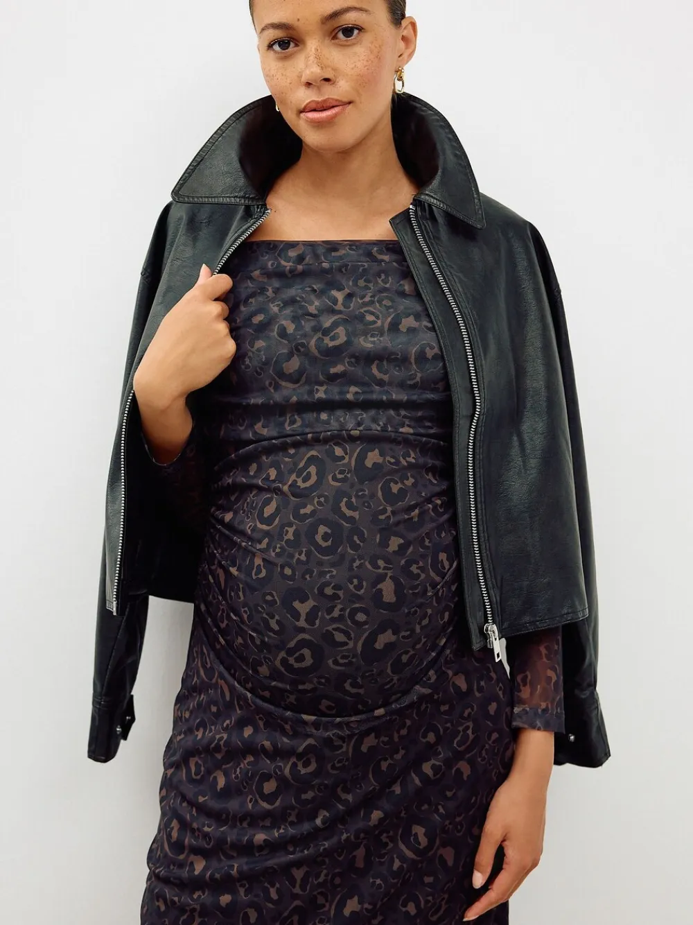 Next Maternity Mesh Bardot Dress Black Animal Print Best