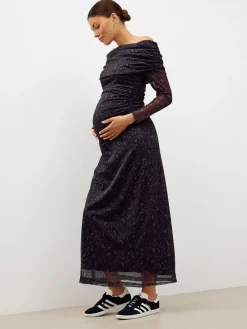 Next Maternity Mesh Bardot Dress Black Animal Print Best