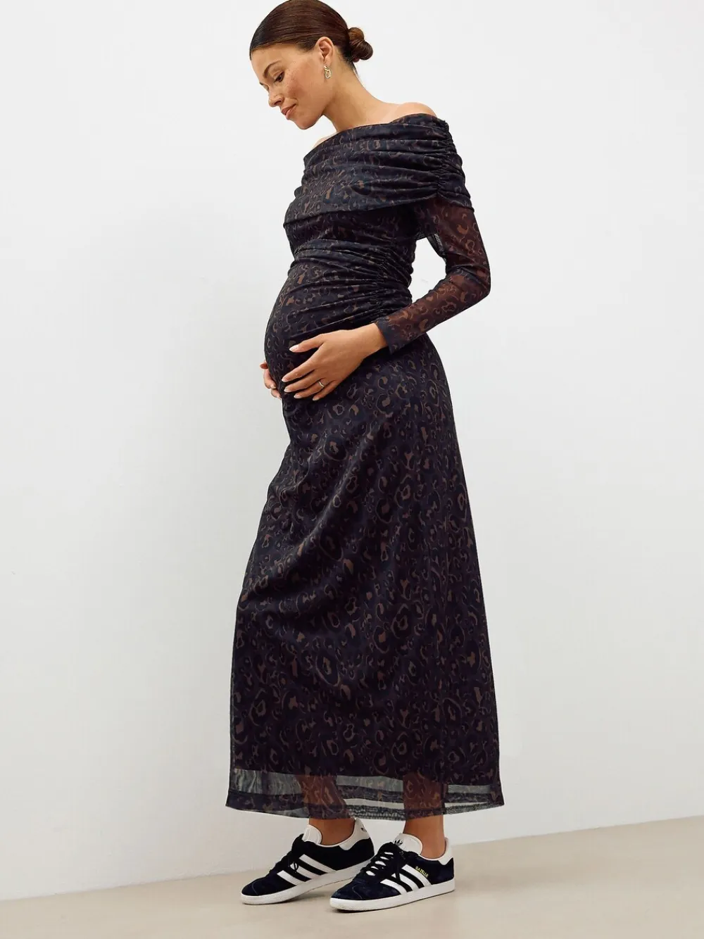 Next Maternity Mesh Bardot Dress Black Animal Print Best