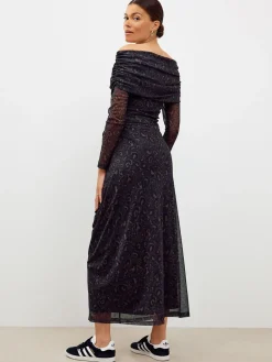 Next Maternity Mesh Bardot Dress Black Animal Print Best