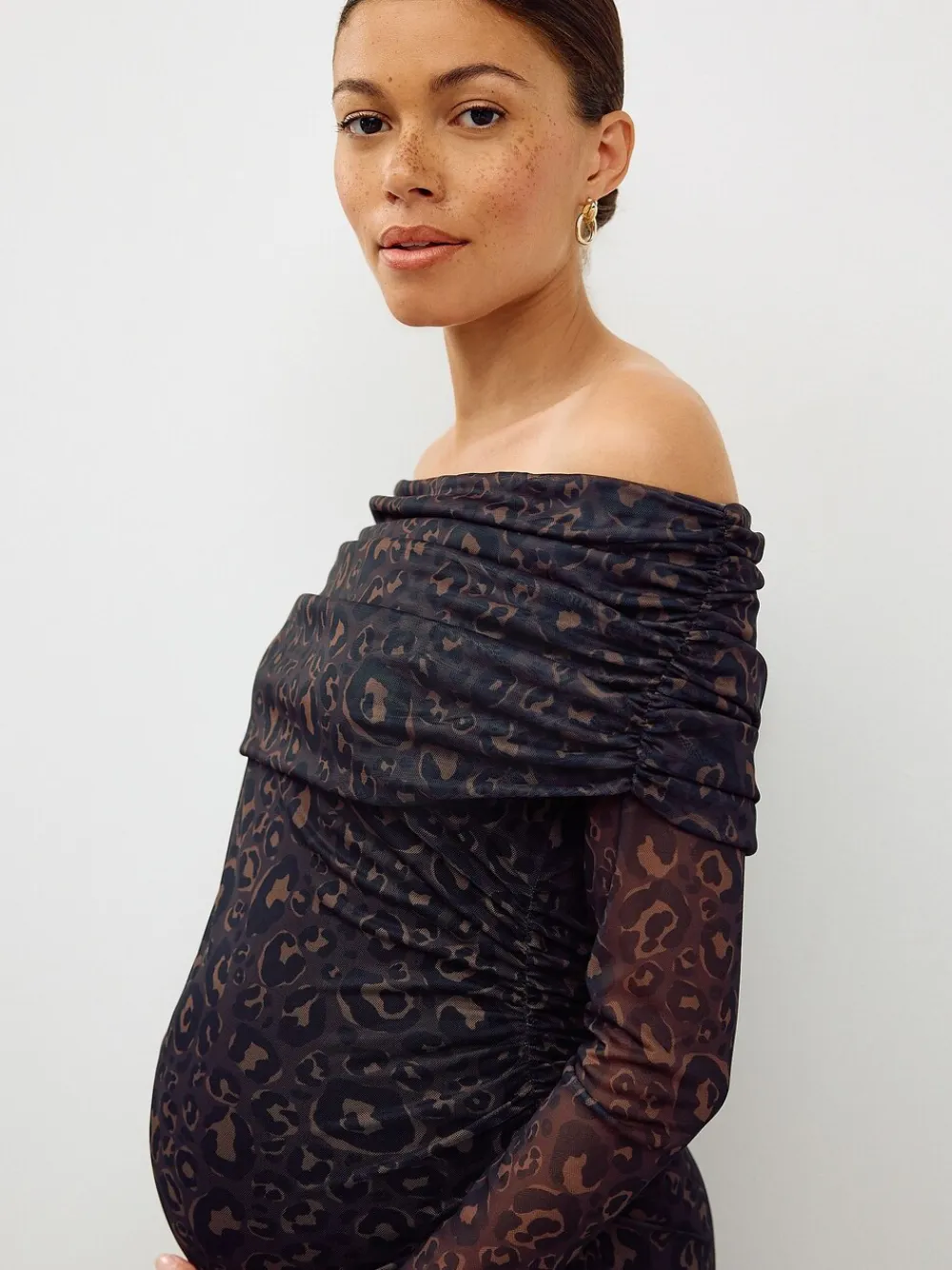 Next Maternity Mesh Bardot Dress Black Animal Print Best