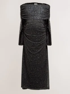 Next Maternity Mesh Bardot Dress Black Animal Print Best