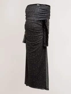 Next Maternity Mesh Bardot Dress Black Animal Print Best