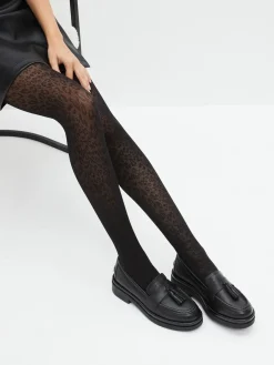 Next Pattern Tights 1 Pack Black Animal Print New