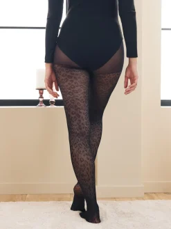 Next Pattern Tights 1 Pack Black Animal Print New