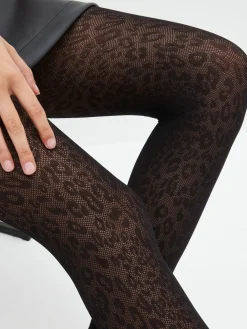 Next Pattern Tights 1 Pack Black Animal Print New
