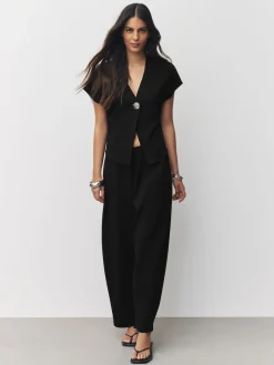 Next Black Barrel Leg Compact Trousers Hot